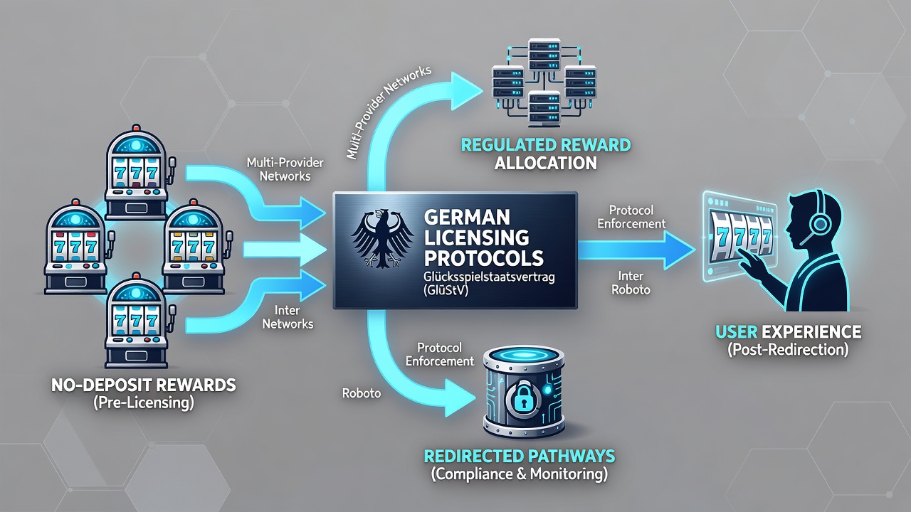Illustration der Umleitung von No-Deposit-Rewards durch Lizenzprotokolle in Slot-Netzwerken