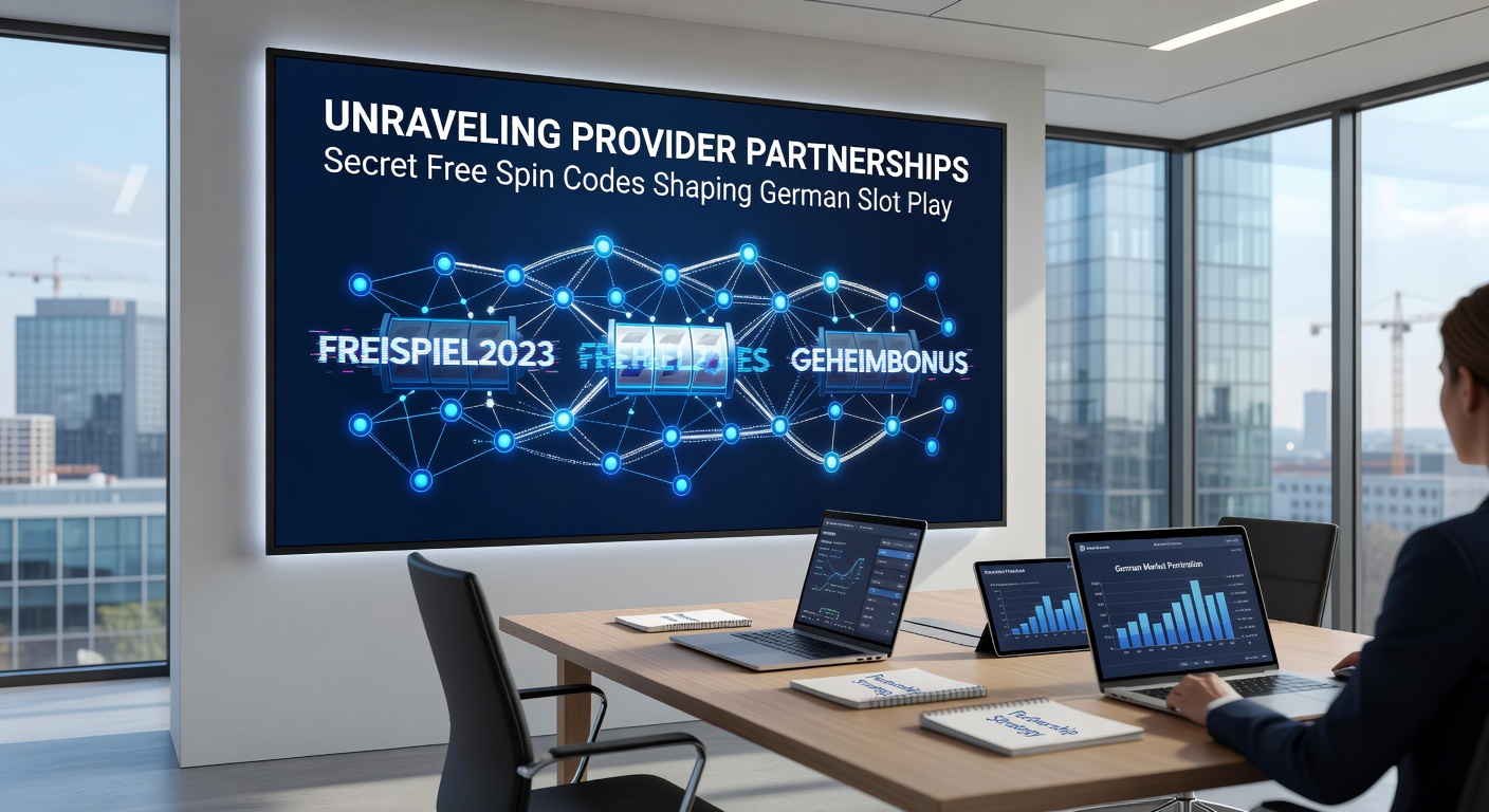 Grafik mit Netzwerken aus Provider-Logos, verbunden durch Codes und Slot-Symbolen, die den Fluss von Partnerschaften darstellt